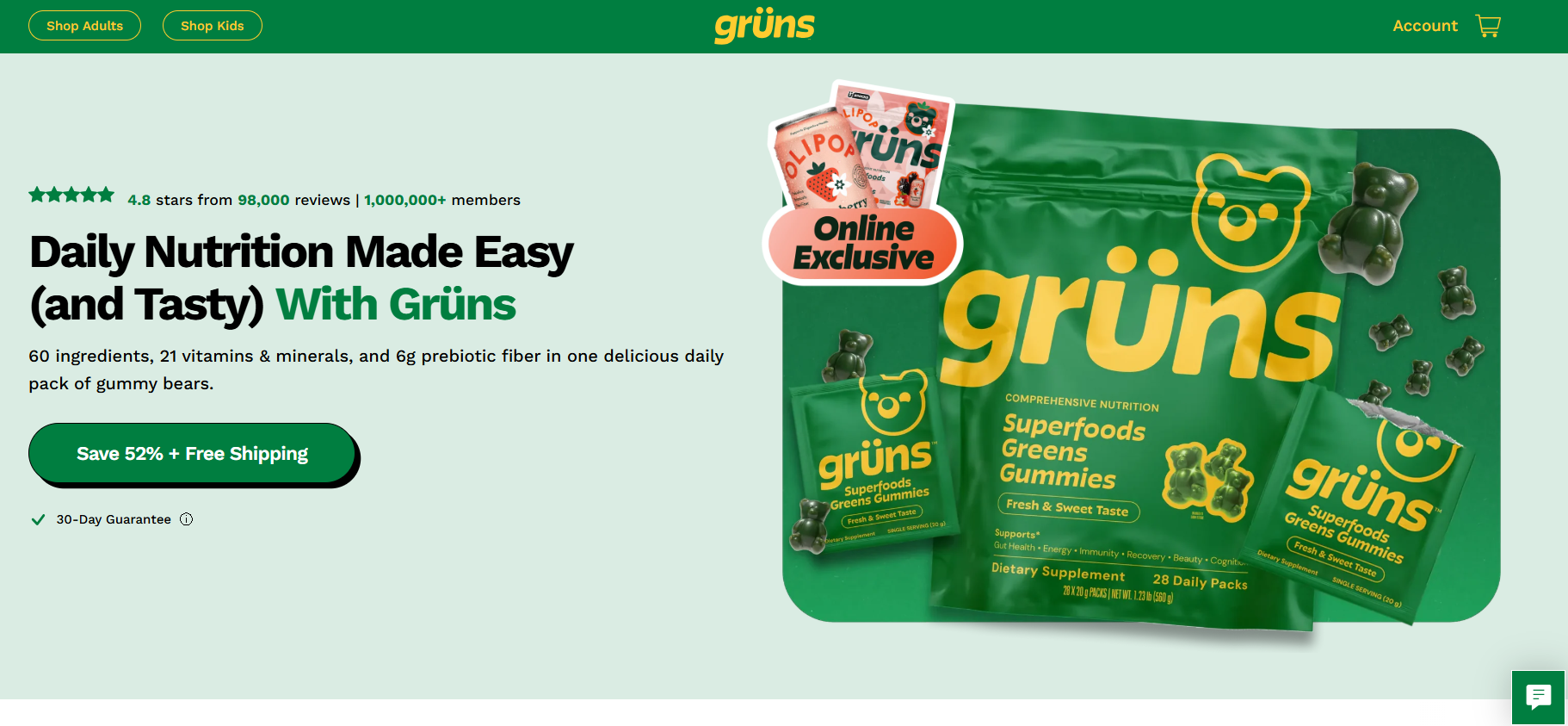 Gruns Superfoods Greens Gummies